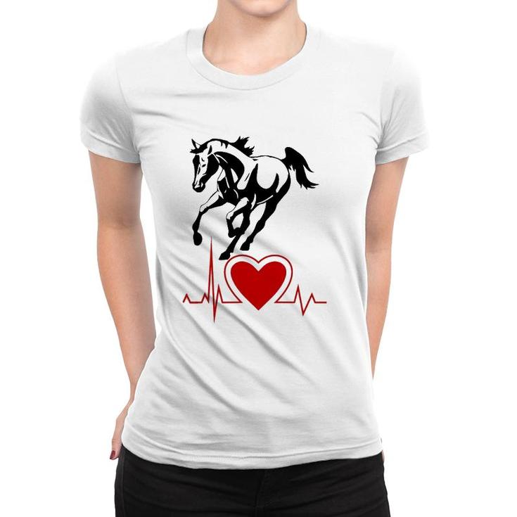 Wild Horse With Pulse Rate Rider Riding Heartbeat Women T-shirt