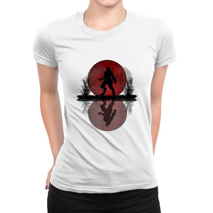 Wolf And Red Moon Women T-shirt