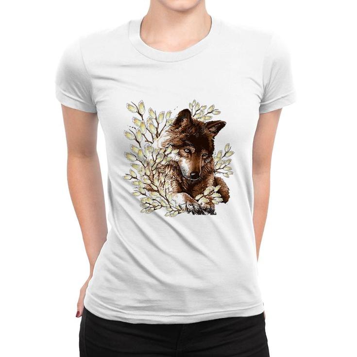 Wolf Flower Brown Women T-shirt