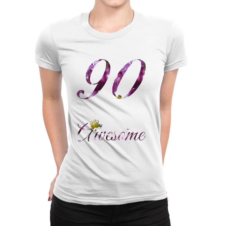 Womens 90 Years Old Awesome Floral 1932 90Th Birthday Gift Women T-shirt