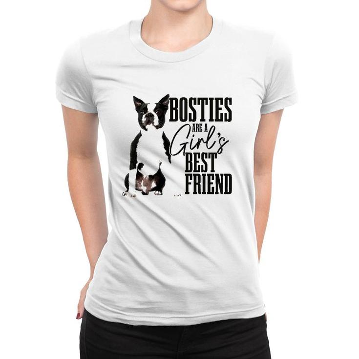 Womens Bosties Are A Girls Best Friend Funny Dog Boston Terrier Mom Women T-shirt