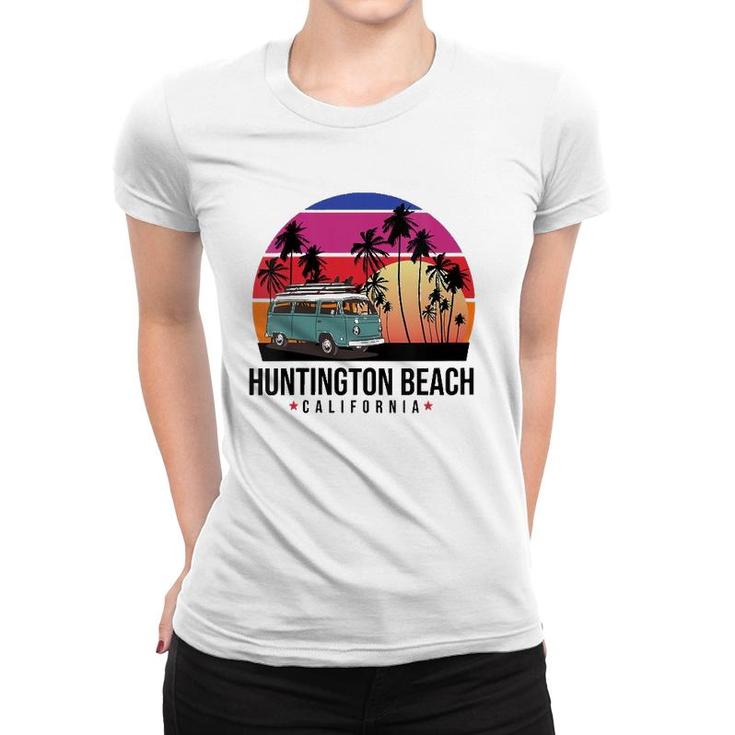 Womens California Huntington Beach Retro Surfer V-Neck Women T-shirt