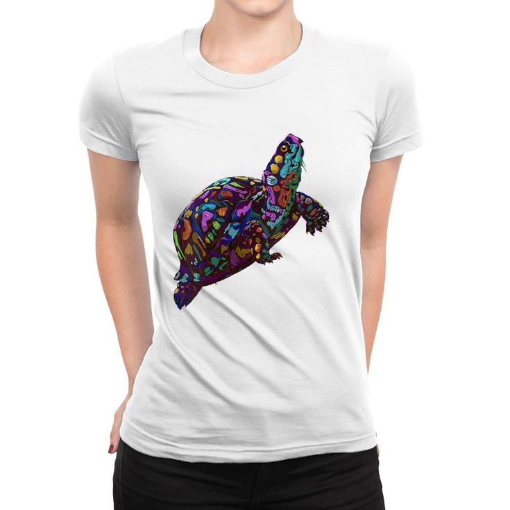 Womens Colorful Splash Eastern Box Turtle Women T-shirt