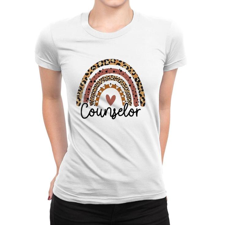 Womens Counselor Rainbow Leopard Funny School Counselor Gift V-Neck Women T-shirt