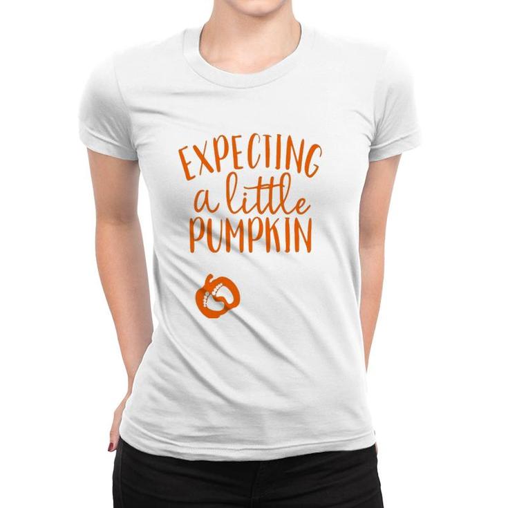 Womens Expecting A Little Pumpkin  Fall Baby Tee  Pumpkin Women T-shirt