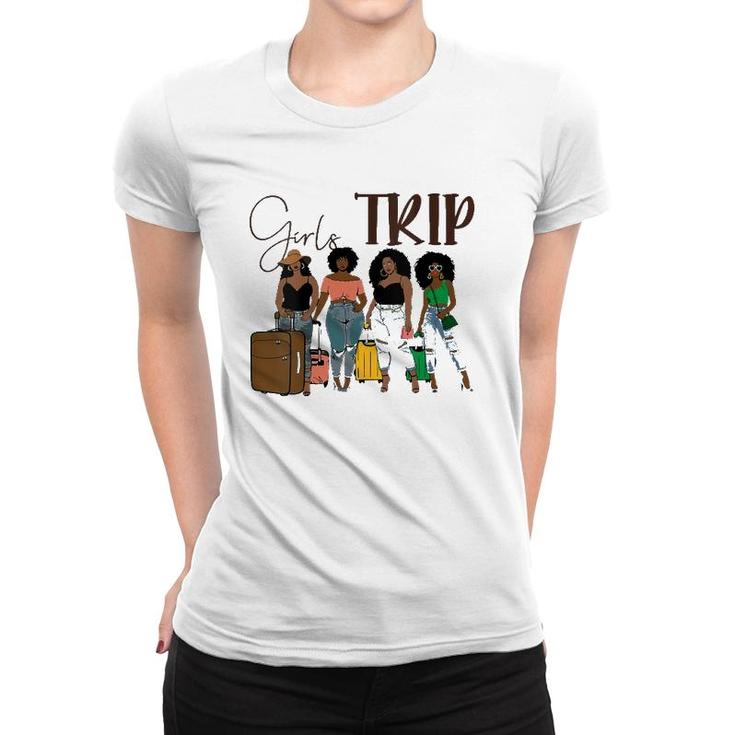 Womens Girls Trip Black Women Queen Melanin African American Pride V-Neck Women T-shirt