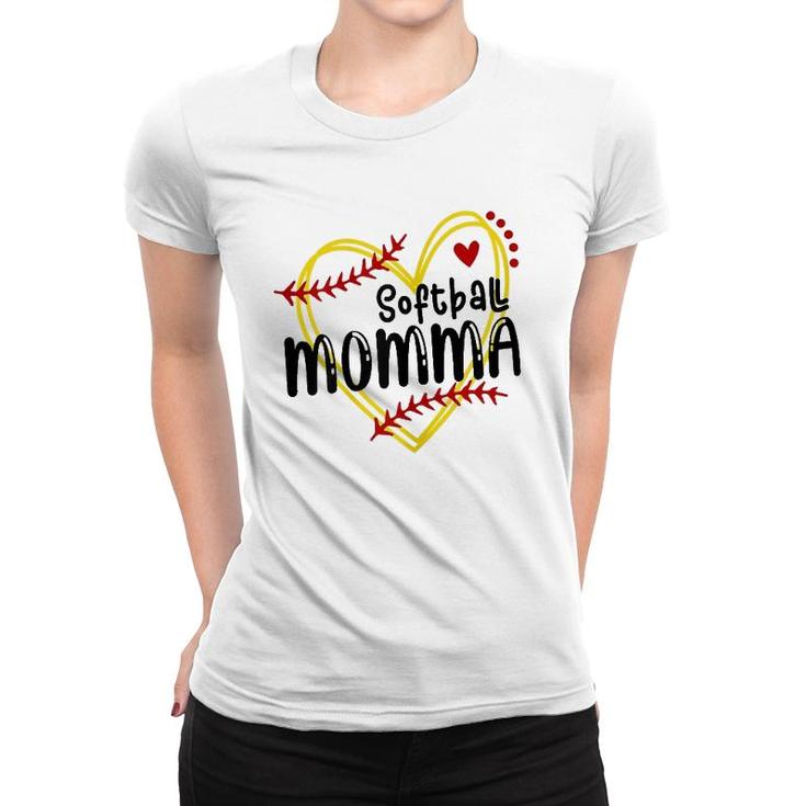 Womens Heart Momma Love Softball Mother's Day Momma Softball Women T-shirt