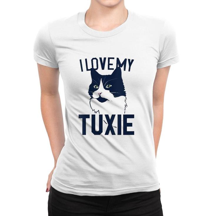 Womens I Love My Tuxie Tuxedo Cat Art V Neck Women T-shirt