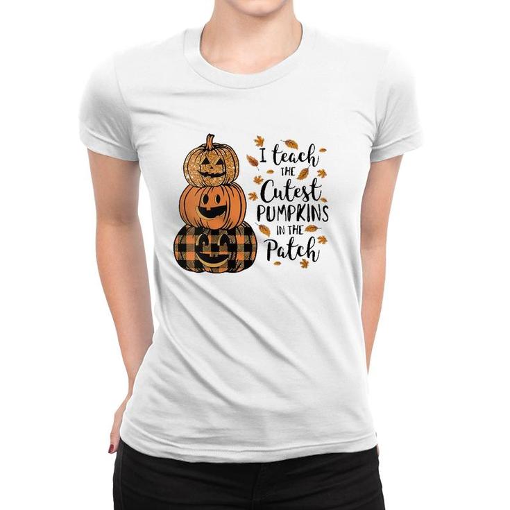 Womens I Teach The Cutest Pumpkins In The Patch Teacher Fall Season V-Neck Women T-shirt