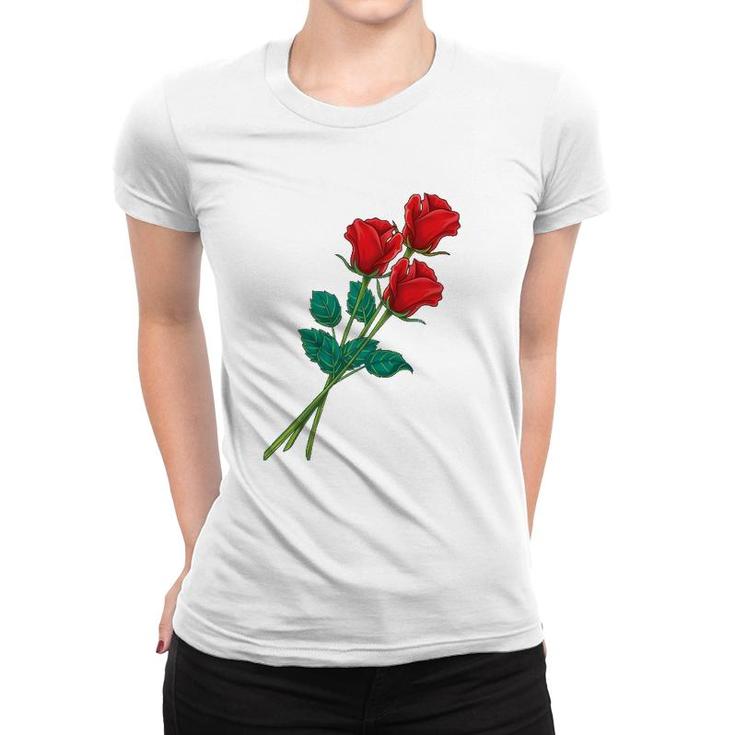 Womens Long Stem Red Roses Mother's Day Floral Anniversary Women T-shirt