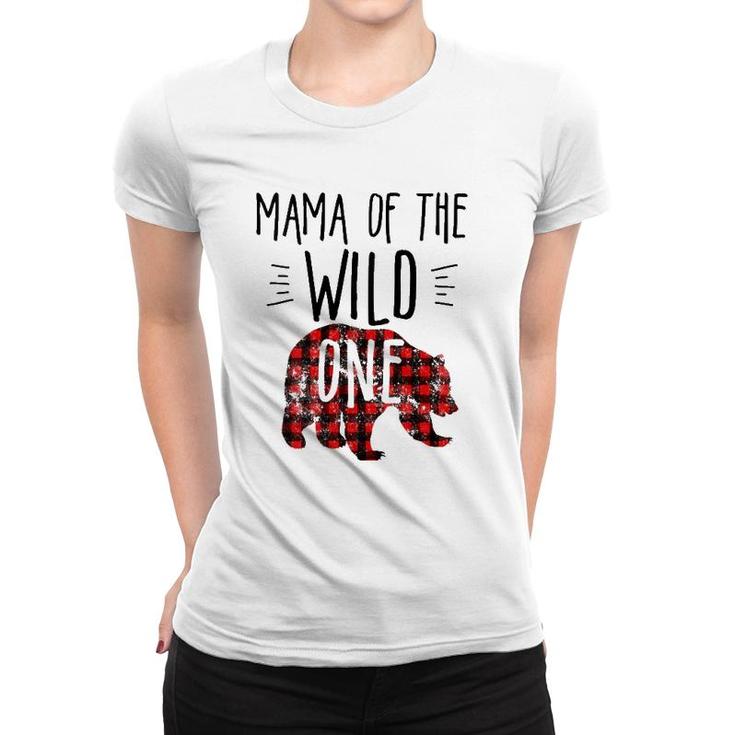 Womens Mama Of The Wild One Buffalo Plaid Lumberjack 1St Birthday  Women T-shirt