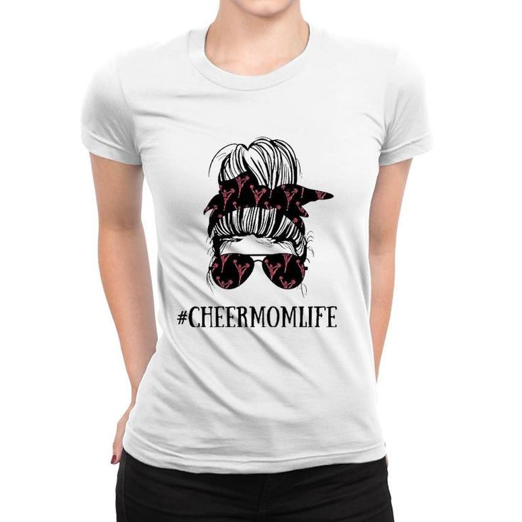 Womens Messy Bun Life Of A Cheer Mom Mother's Day Cheerleading Women T-shirt