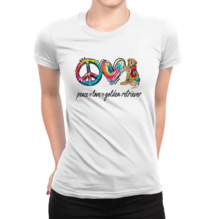 Womens Peace Love Golden Retriever Tie Dye Rainbow Dog Lover V-Neck Women T-shirt