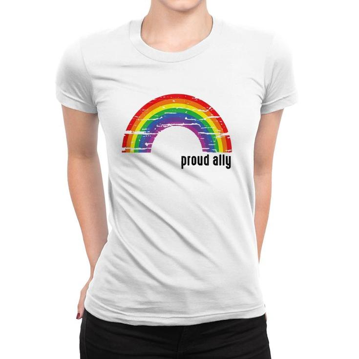 Womens Proud Ally Lgbt Gay Pride For Family Friends Retro Rainbow  Women T-shirt