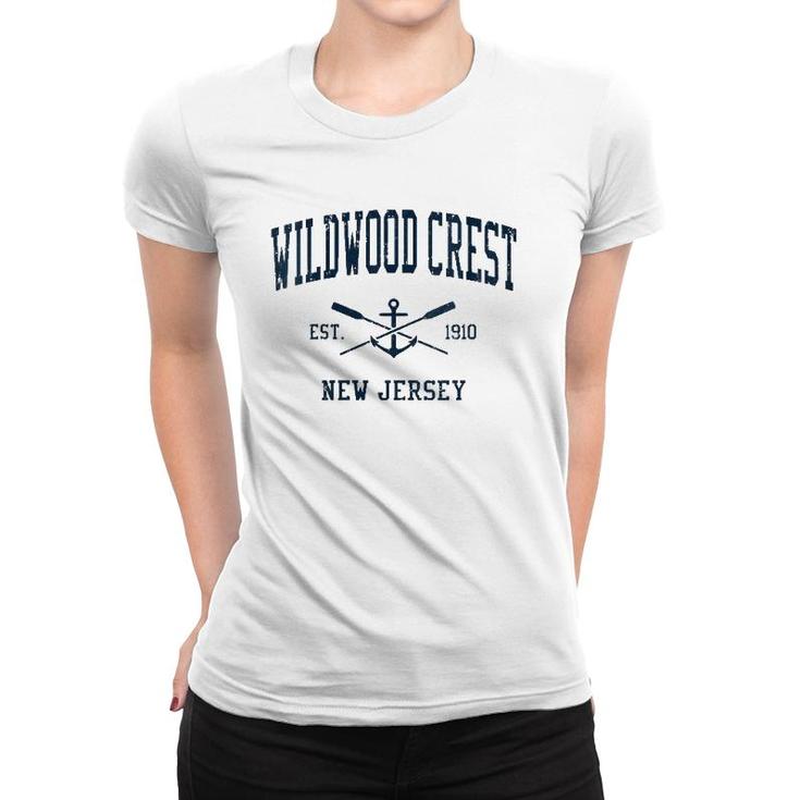 Womens Wildwood Crest Nj Vintage Navy Crossed Oars & Boat Anchor V-Neck Women T-shirt