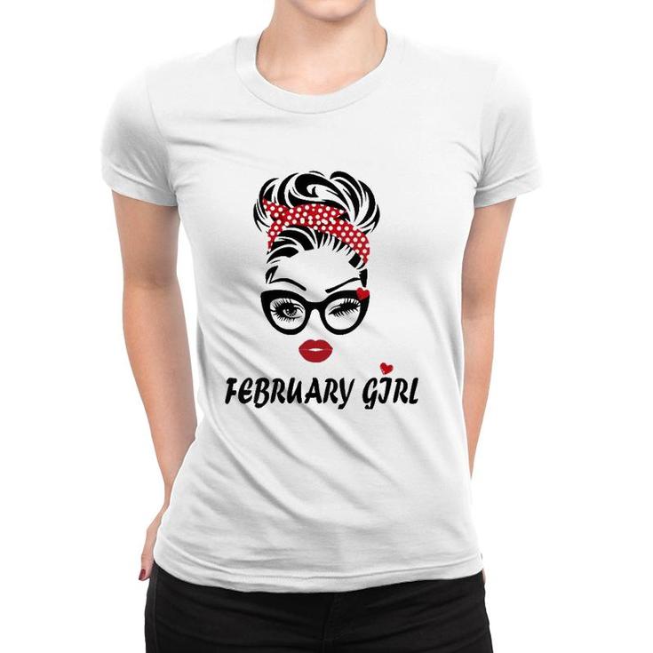 Womens Women February Girl Wink Eye Woman Face Was Born In February  Women T-shirt