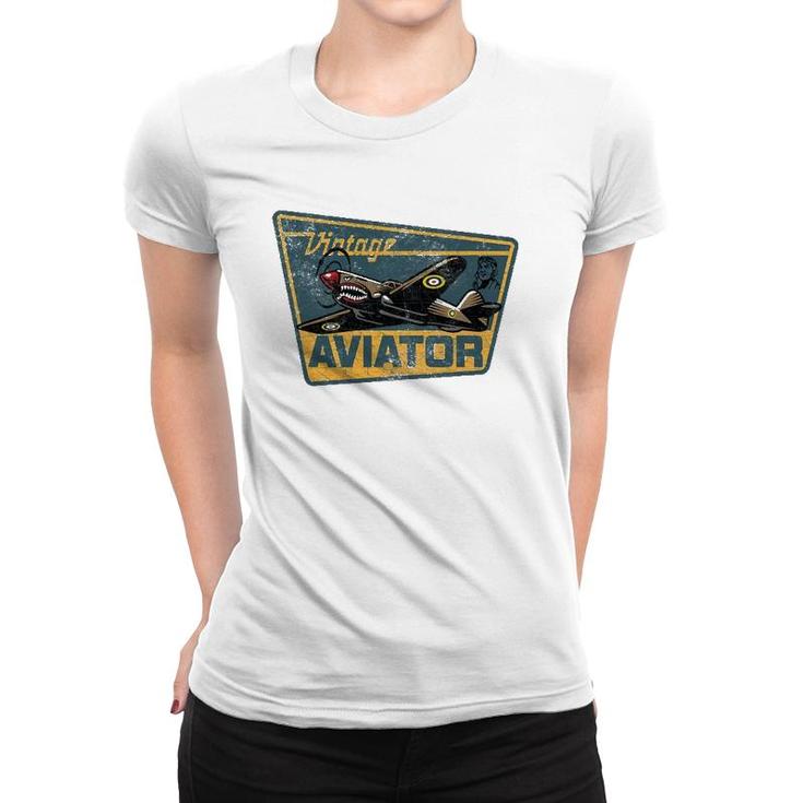 Ww2 Vintage Aviator Airplane Aircraft Pilot P40 Warhawk Gift Women T-shirt