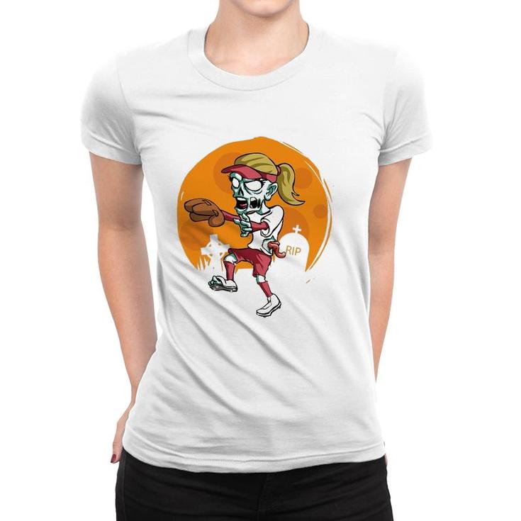 Zombie Softball Funny Sports Halloween Gift Women T-shirt