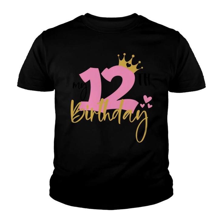 12Th My Birthday Pink And Yellow Heart Pink Youth T-shirt