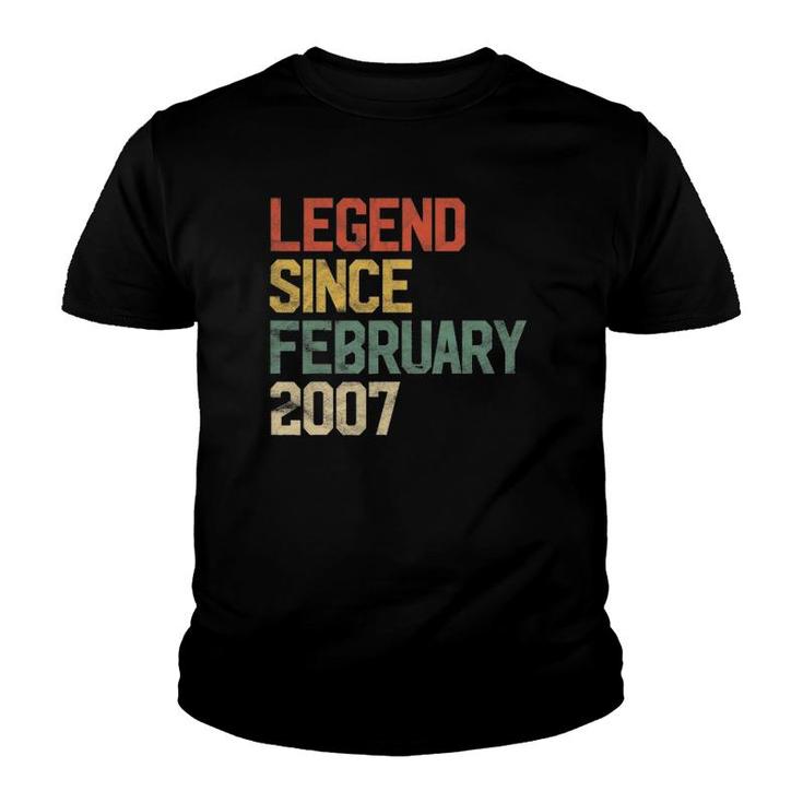 15 Years Old Gifts Legend Since February 2007 15Th Birthday Youth T-shirt