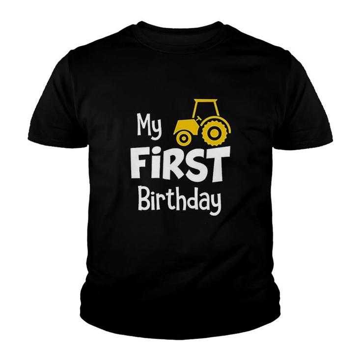 1st Birthday Boy Party My 1st Tractor Construction One Year Old Gifts Youth T-shirt