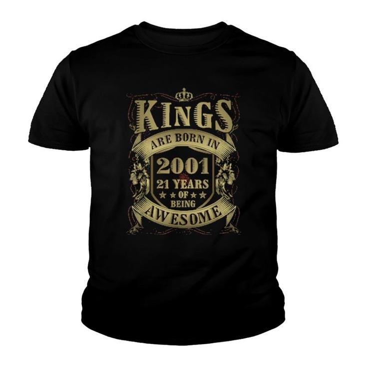 21St Birthday Vintage Kings Born In 2001 21 Years Old  Youth T-shirt