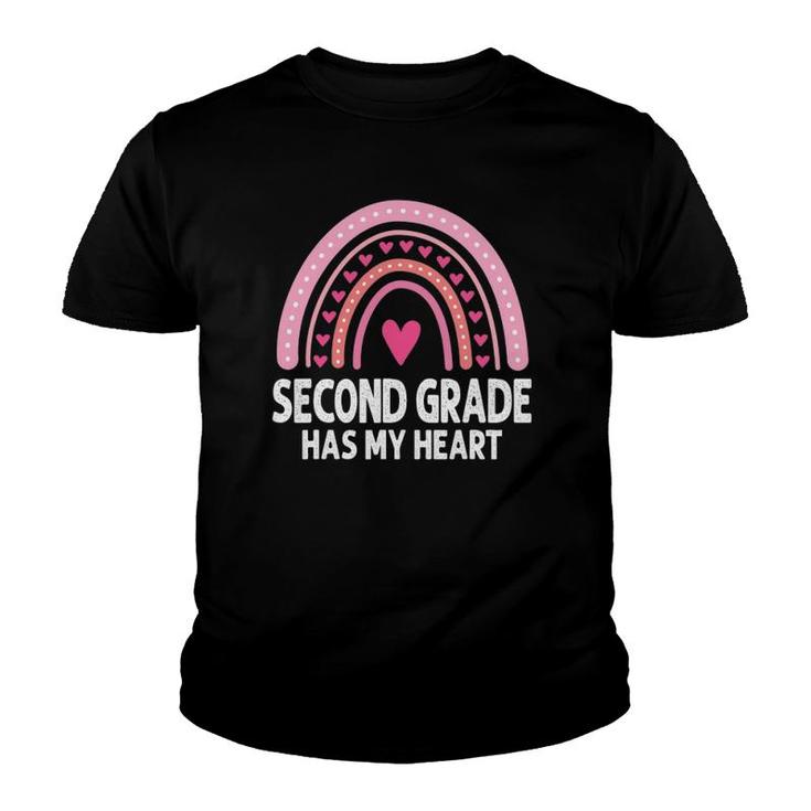 2Nd Second Grade Has My Heart Rainbow Valentines Day Teacher Youth T-shirt