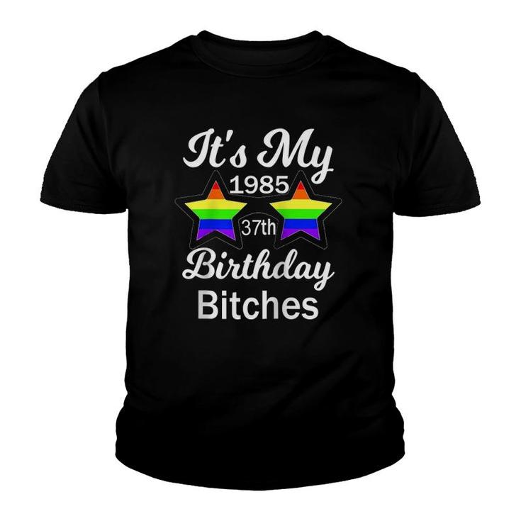 37Th Birthday 1985 Rainbow Lgbt Gay Pride Awareness Gift Raglan Baseball Tee Youth T-shirt