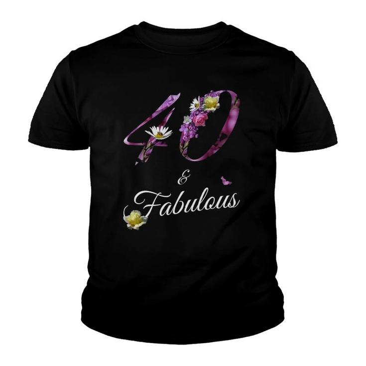 40 Years Old Tee 40 & Fabulous Floral Decor 40Th Birthday Gift Youth T-shirt