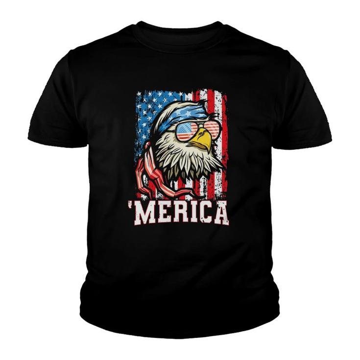 4Th Of July Bald Eagle Usa Flag Patriotic Merica Youth T-shirt