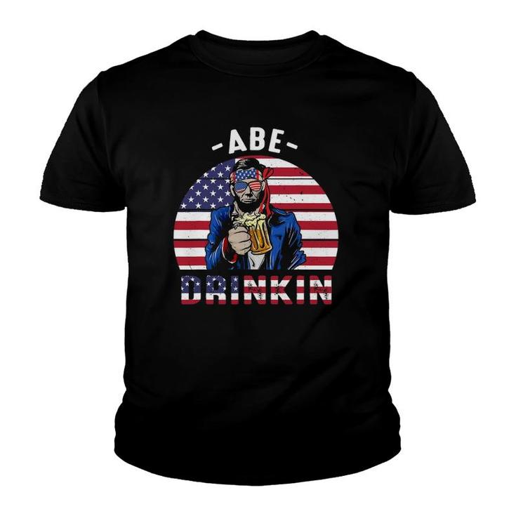 4Th Of July Drinkin Like Lincoln Abraham Abe American Flag Youth T-shirt