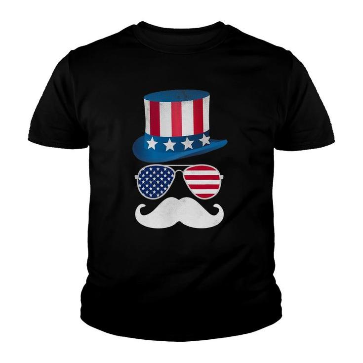 4Th Of July Funny Gift Usa Mustache Man Youth T-shirt