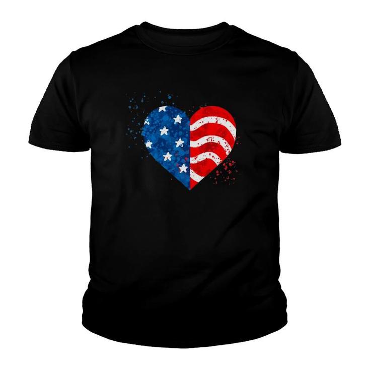 4Th Of July  Love Heart American Freedom Usa Flag Youth T-shirt
