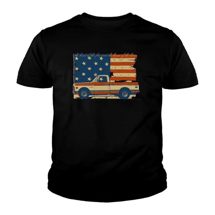 4Th Of July Patriotic Classic Pickup Truck Flag Youth T-shirt