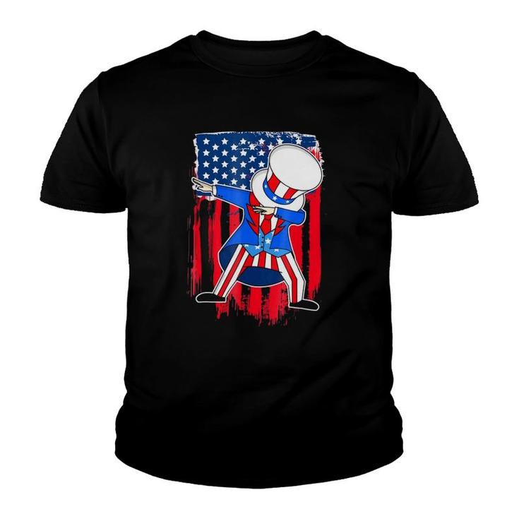 4Th Of July Uncle Sam Dab American Flag Patriotic Youth T-shirt