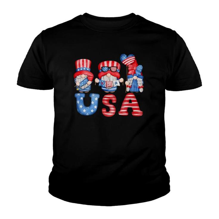 4Th Of July Usa American Flag Gnomes Patriotic Cute Youth T-shirt