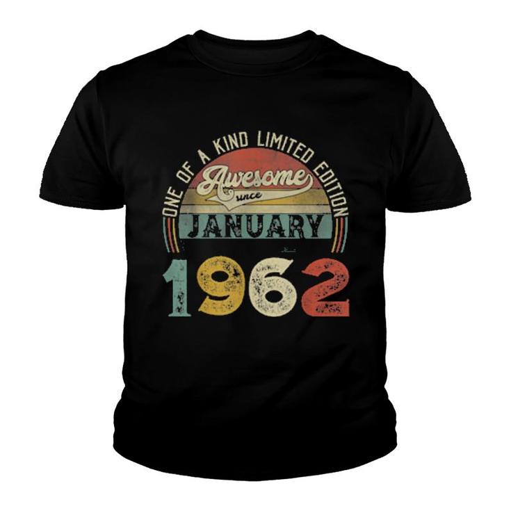 60Th Birthday Decorations January 1962 60 Yrs Old Youth T-shirt