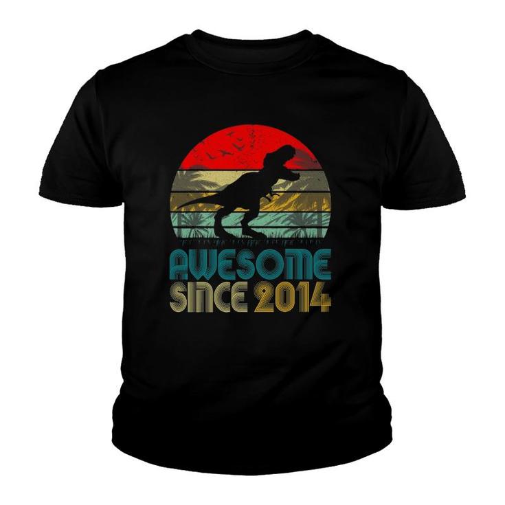 7Th Birthday Dinosaur Awesome Since 2014 Gifts 7 Years Old Youth T-shirt
