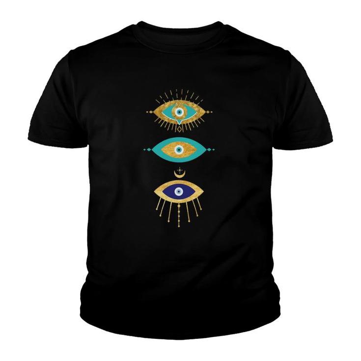 All Seeing Evil Eyes Yellow Eyelashes Curse Protection Youth T-shirt