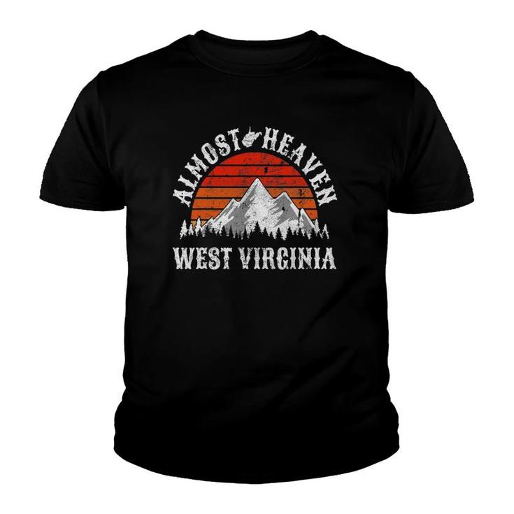 Almost Heaven West Virginia Mountains Retro Sunset Vintage Youth T-shirt