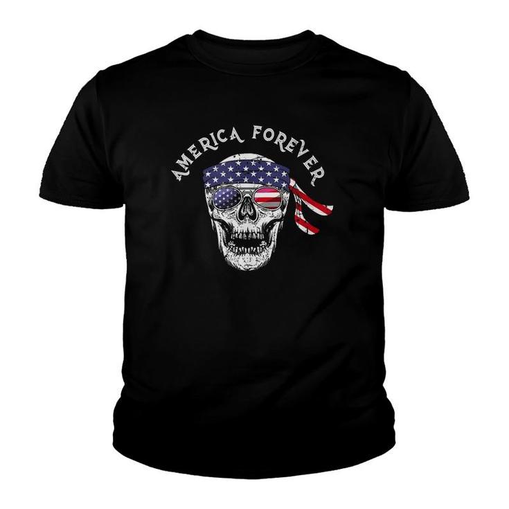 America Forever Patriotic Skull American Flag Sunglasses  Youth T-shirt