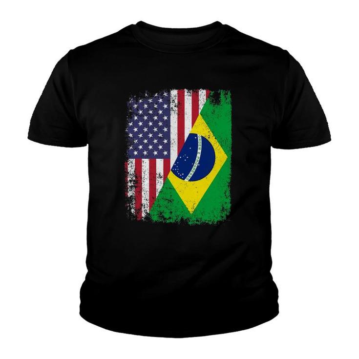 American Brazilian Roots Half American Usa Brazil Flags Youth T-shirt
