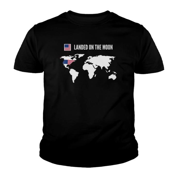 American Flag Funny Moon Landing Usa World Map Youth T-shirt