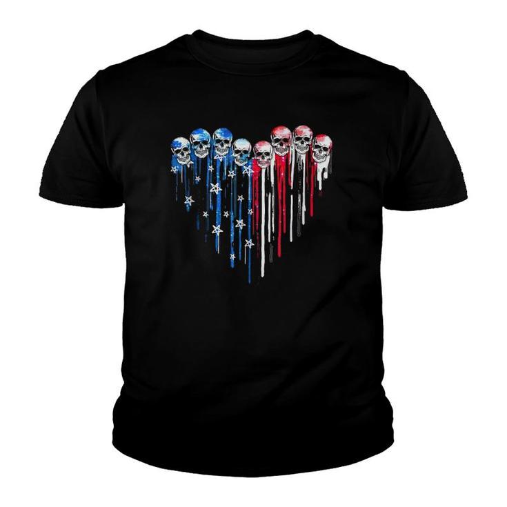 American Flag Heart Skull 4Th Of July 2021 Skull Lover  Youth T-shirt