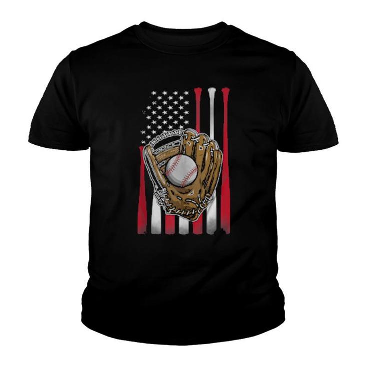 American Flag Sports Proud Baseball Player 4Th Of July  Youth T-shirt