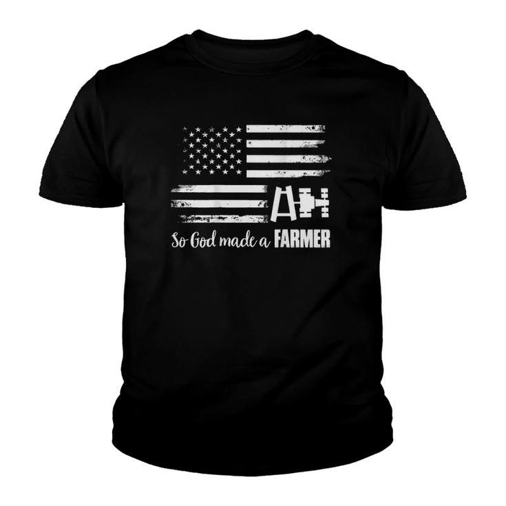 American Flag Tractor So God Made A Farmer Youth T-shirt