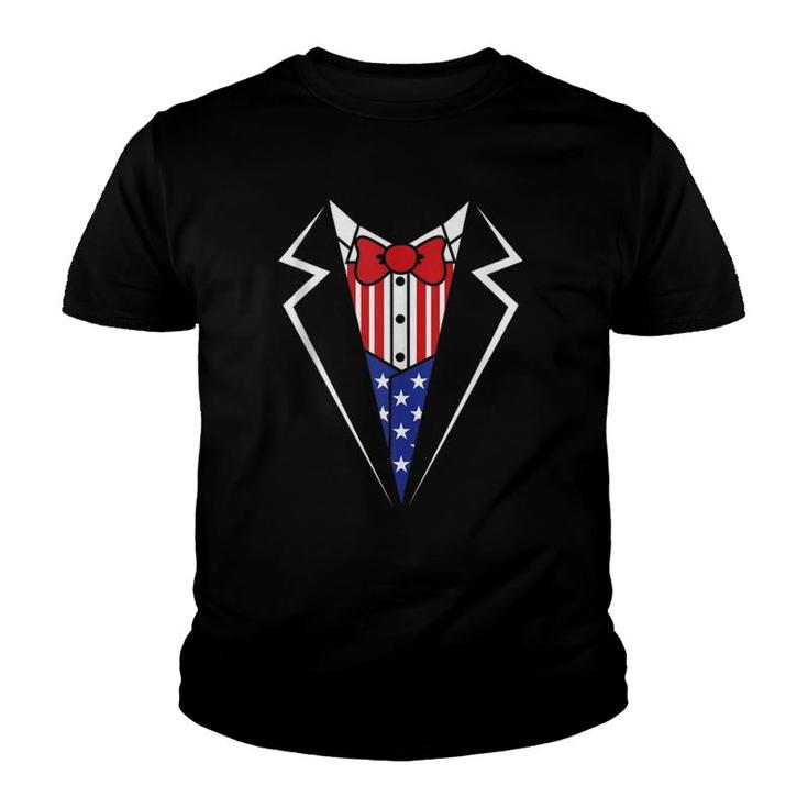 American Flag Tuxedo Bow Tie 4Th Of July Usa Merica Gift Youth T-shirt