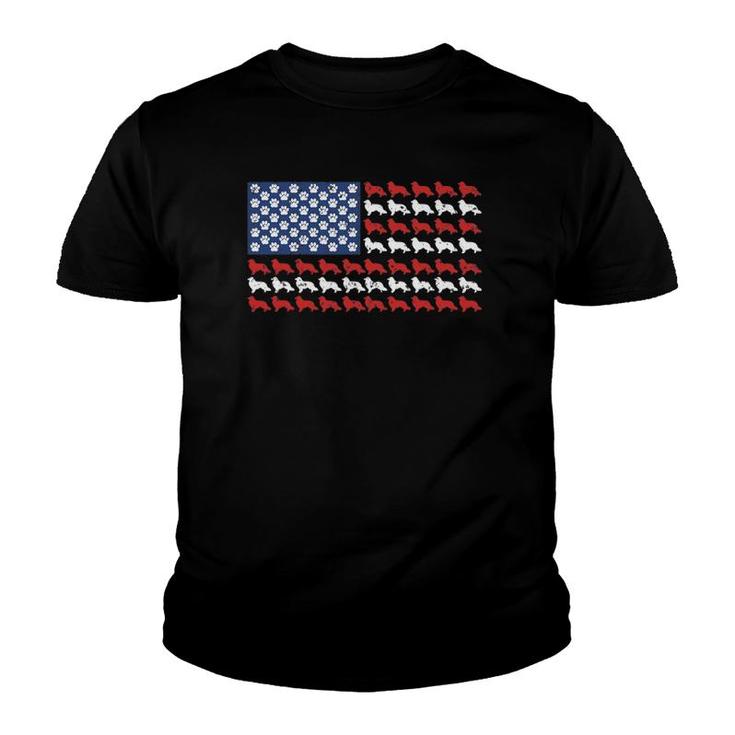 American Flag Usa Rough Collie 4Th Of July With Dog Paw Youth T-shirt