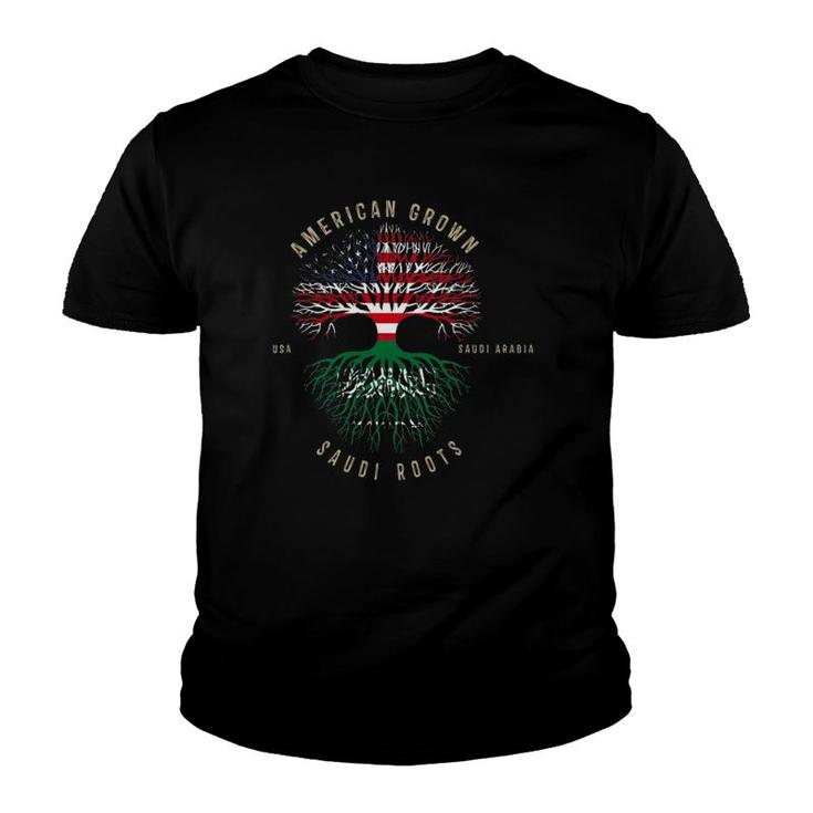 American Grown Saudi Roots  America Flag Saudi Arabia Youth T-shirt