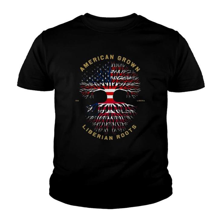 American Grown With Liberian Roots Tree Usa Flag Gifts Youth T-shirt